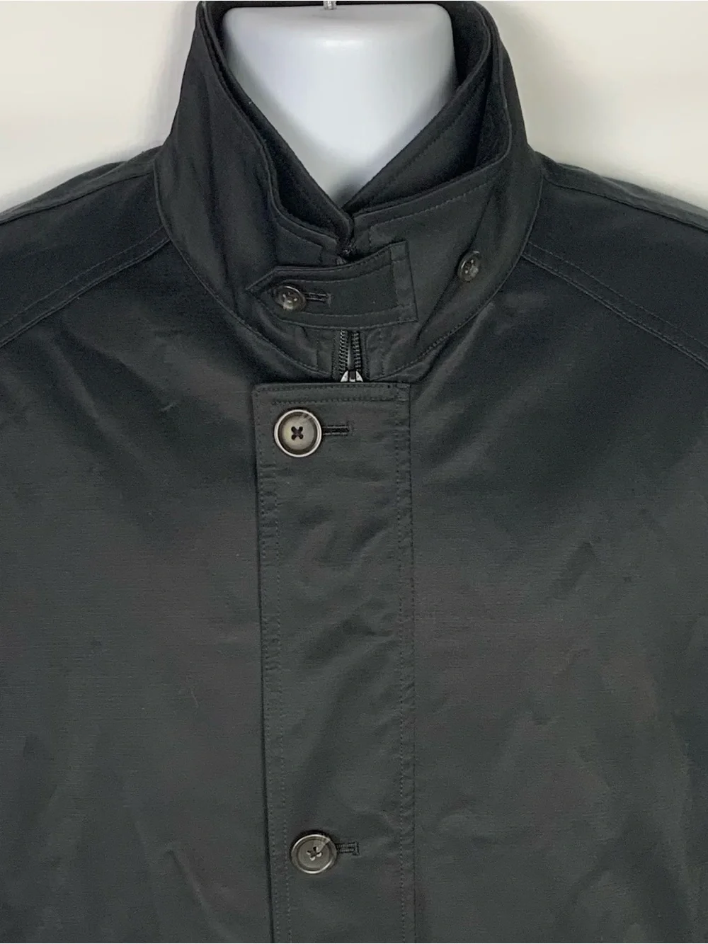 Lauren Ralph Lauren Men L Trench Coat Full Zip Button Removable Lining Black